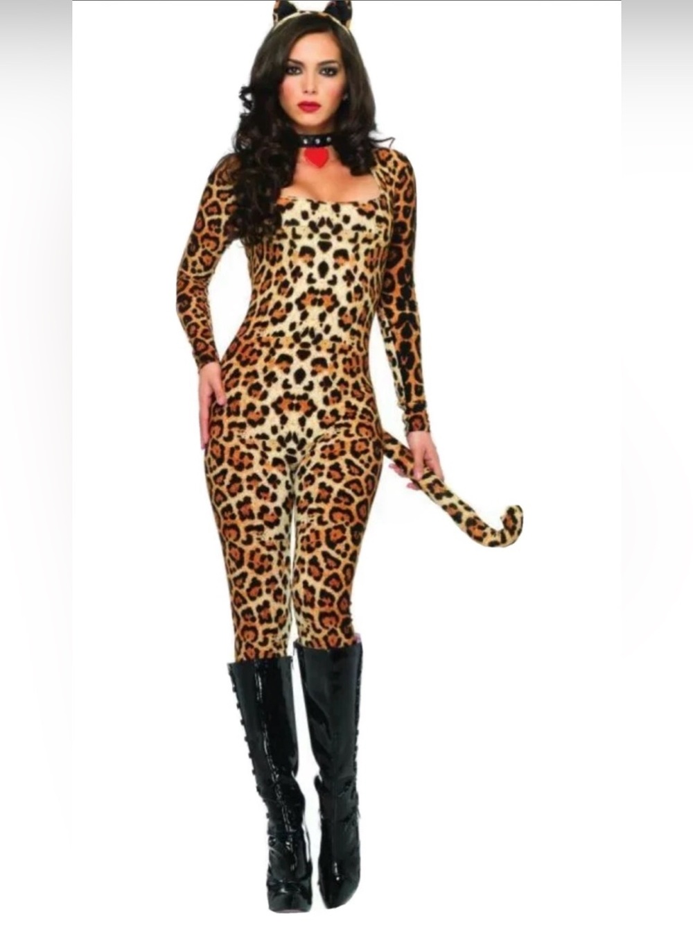 Leg Avenue Leopard Print Long-Sleeve Jumpsuit in Tan and Black
